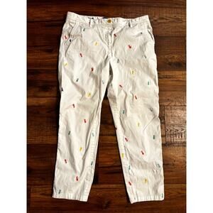 Talbots Women Size 14 White Chino Pants Embroidered Pineapple Stretch Relaxed